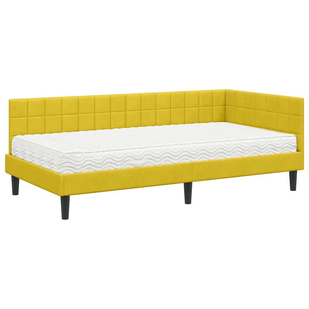 Letto singolo | Letto per adulti | Struttura Letto Angolare con Materasso 2 pcs Giallo Velluto
