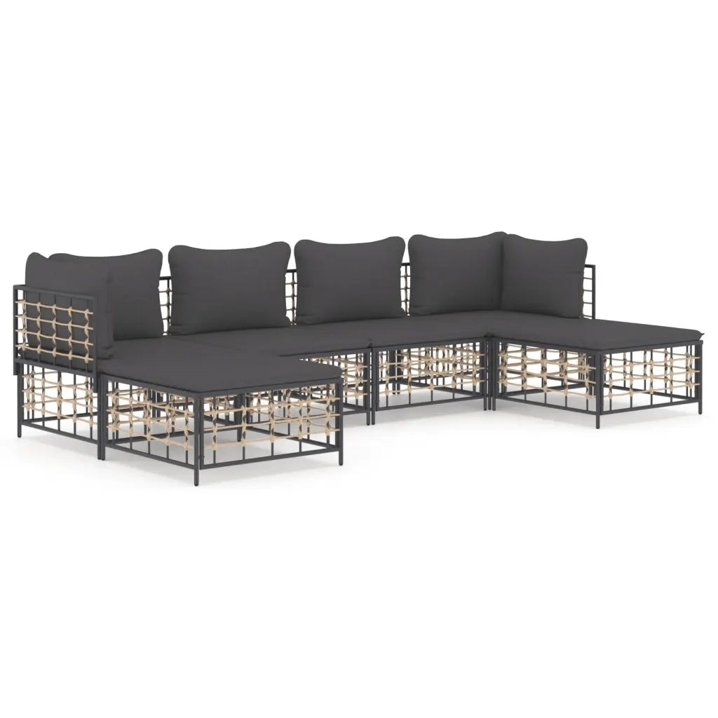 Set Divani da Giardino 6 pz con Cuscini Antracite in Polyrattan 3186779