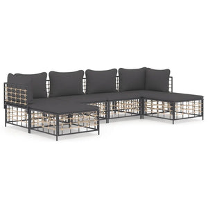 Set Divani da Giardino 6 pz con Cuscini Antracite in Polyrattan 3186779