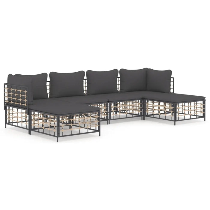 Set Divani da Giardino 6 pz con Cuscini Antracite in Polyrattan 3186779