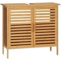 kleankin Mobile Sottolavabo Bagno in Bambù Mobile Sottovasca 2 Porte, 66 x 29 x 61,5 cm