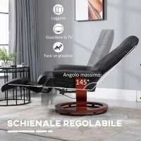 Poltrona Relax Reclinabile Manualmente fino 145° con Poggiapiedi e Rivestimento in Finta Pelle, Nero
