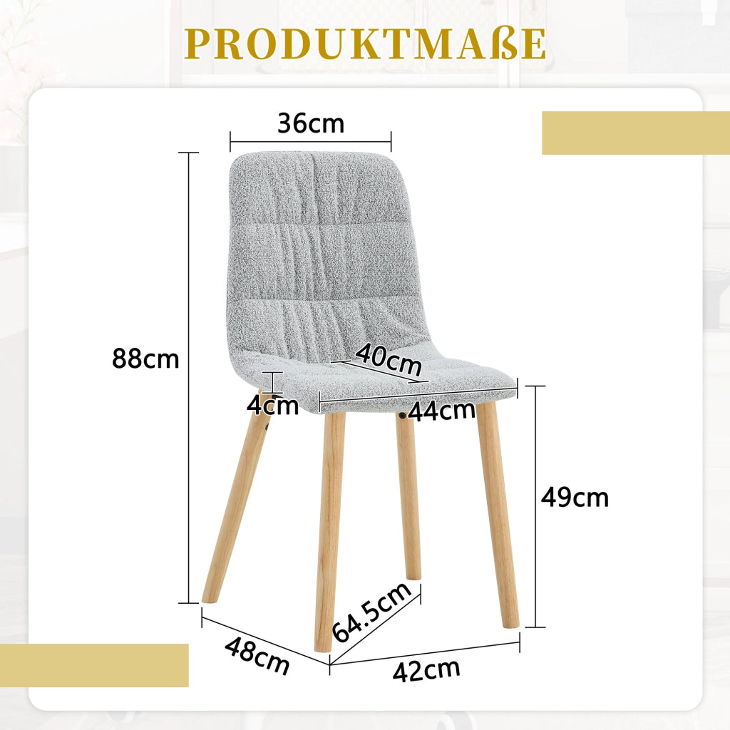 SEDIA da pranzo imbottita 88 cm tessuto grigio chiaro e legno massello Set da 2 pezzi