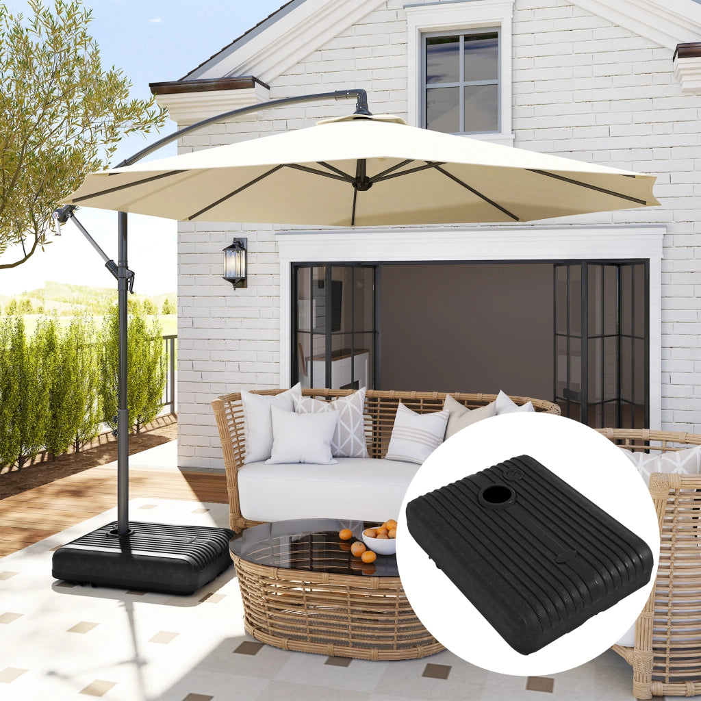Base Ombrellone Giardino Riempibile con Acqua e Sabbia 70-90 kg, Ruote e Maniglia in HDPE, 80x60 cm, Nero