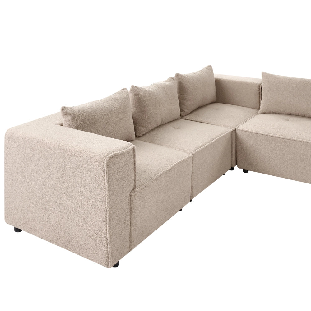 Divano modulare a forma di U in bouclé beige rivestito in stile moderno