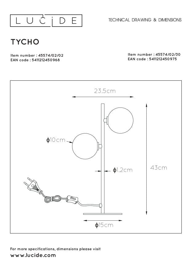 Lampada da tavolo Lucide Tycho 2xG9 nero/grigio 43cm