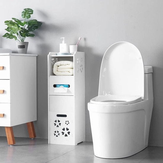 Cassa d'armadio per bagno alta - cassa d'armadio per bagno con cassetti aperti e ante - bianca - 235 x 23 x 80 cm