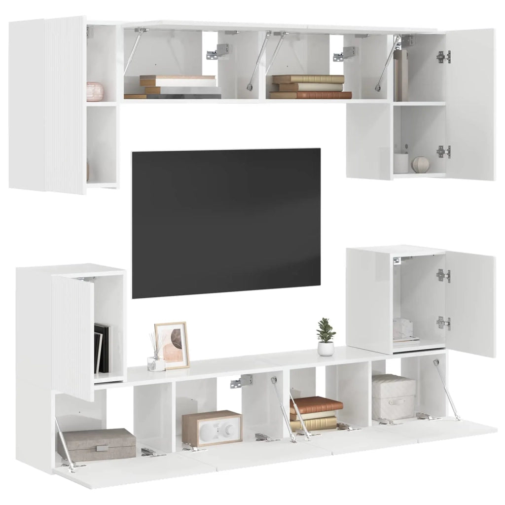 Set mobile TV 5 pcs Bianco Lucido Legno multistrato