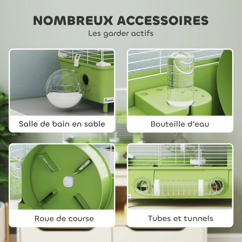 Gabbia per criceti a 2 livelli con ruota ¨C Minimal ¨C 44.5x28x44cm verde