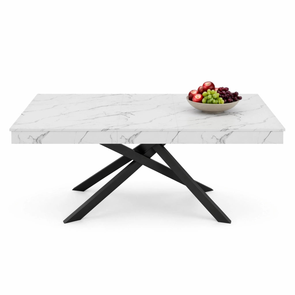 Tavolo da pranzo allungabile 140-180 cm, per 6-8 persone, piano spesso 93 mm, bianco