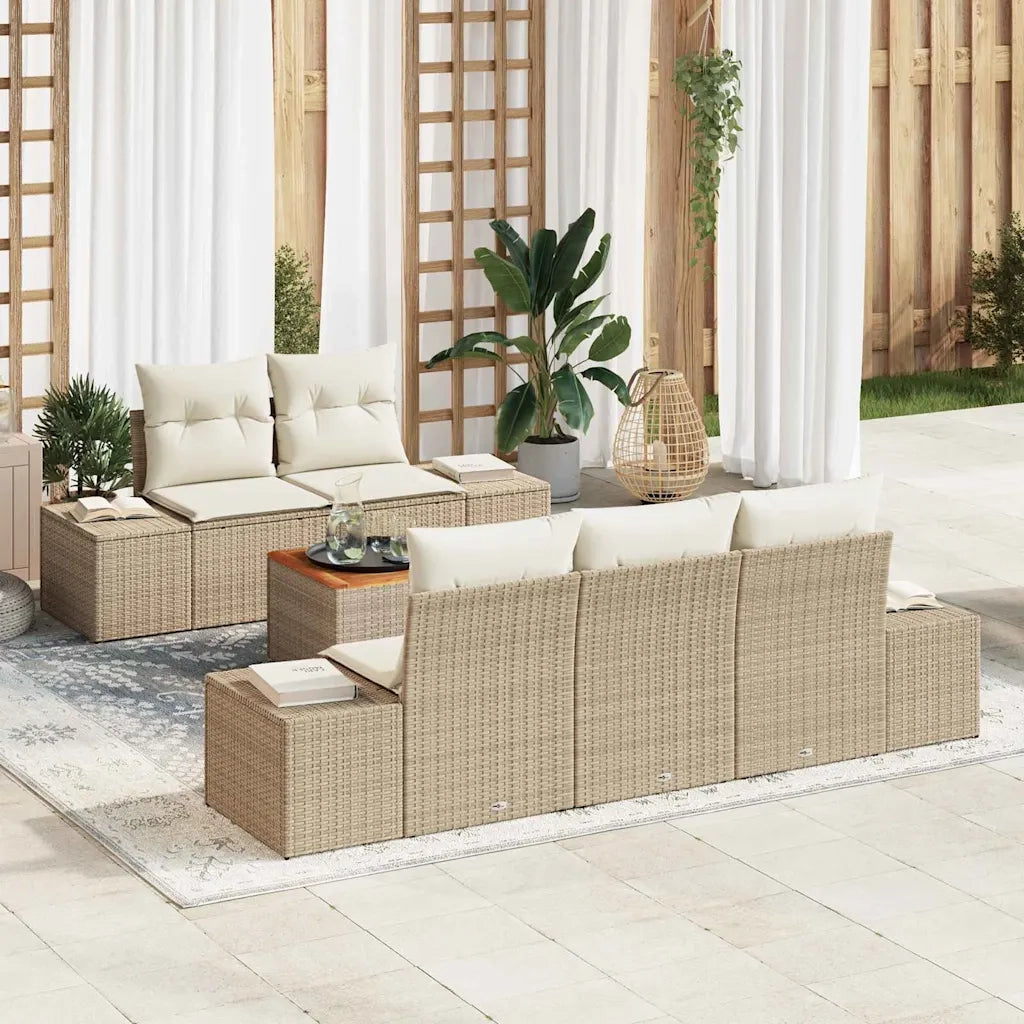 Set Divano da Giardino con cuscino 6 pcs Beige polyrattan