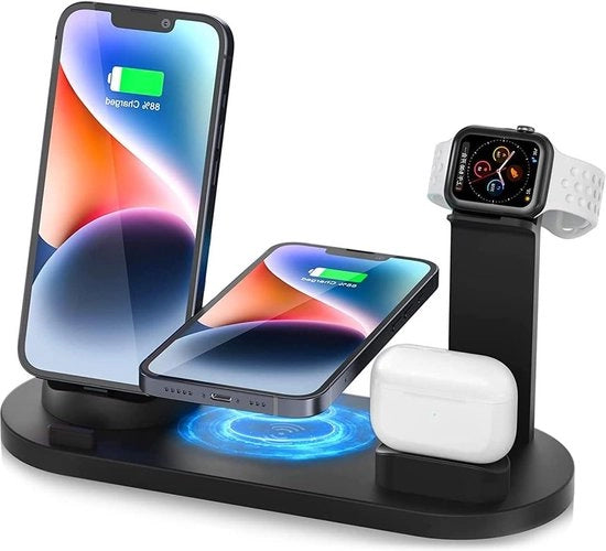 Stazione di ricarica multipla 4 in 1 per iPhone 14/13/12/11 Pro Max/X/Xs Max/8/8 Plus, Samsung, iWatch Series 7/6/5/SE/4/3/2, AirPods 3/2/pro - Ricarica senza fili, compatibile con HTML