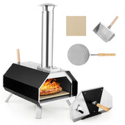 Forno per pizza da esterno 51 x 38,5 x 83 cm cottura rapida 500°C portatile pieghevole acciaio inox nero/argento 20_0019469