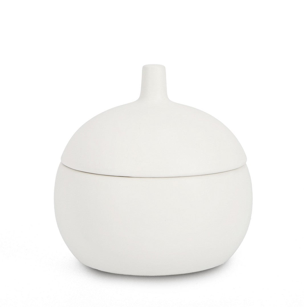 Candela con Coperchio Ø14x14 cm in Ceramina Canister Bianco