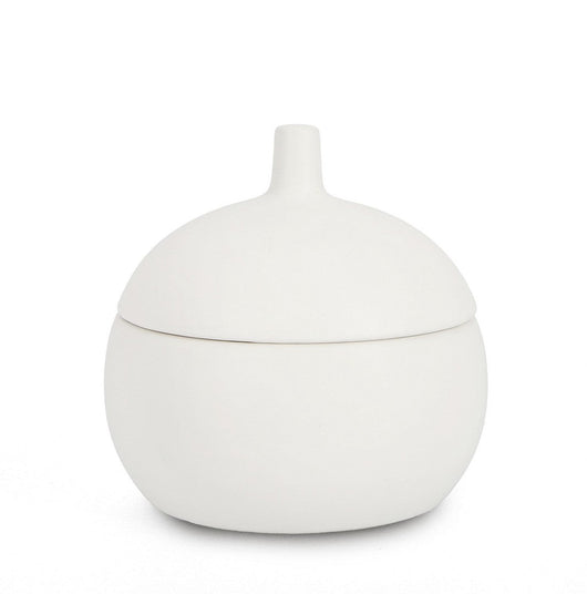 Candela con Coperchio Ø14x14 cm in Ceramina Canister Bianco