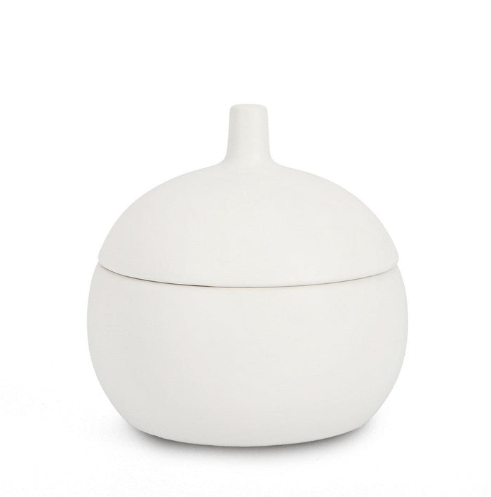 Candela con Coperchio Ø14x14 cm in Ceramina Canister Bianco
