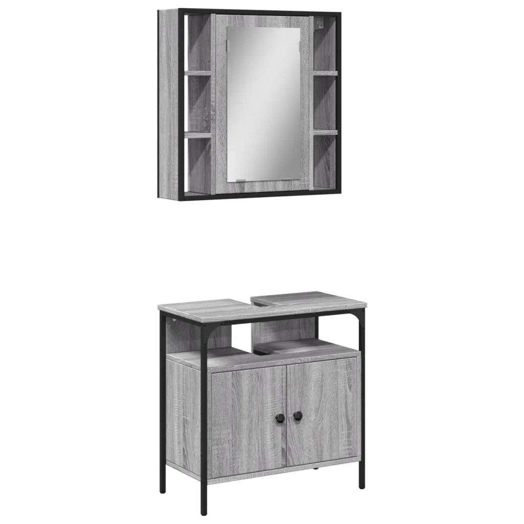 Set Mobili da Bagno | Armadio da bagno 2 pz Grigio Sonoma in Legno Multistrato