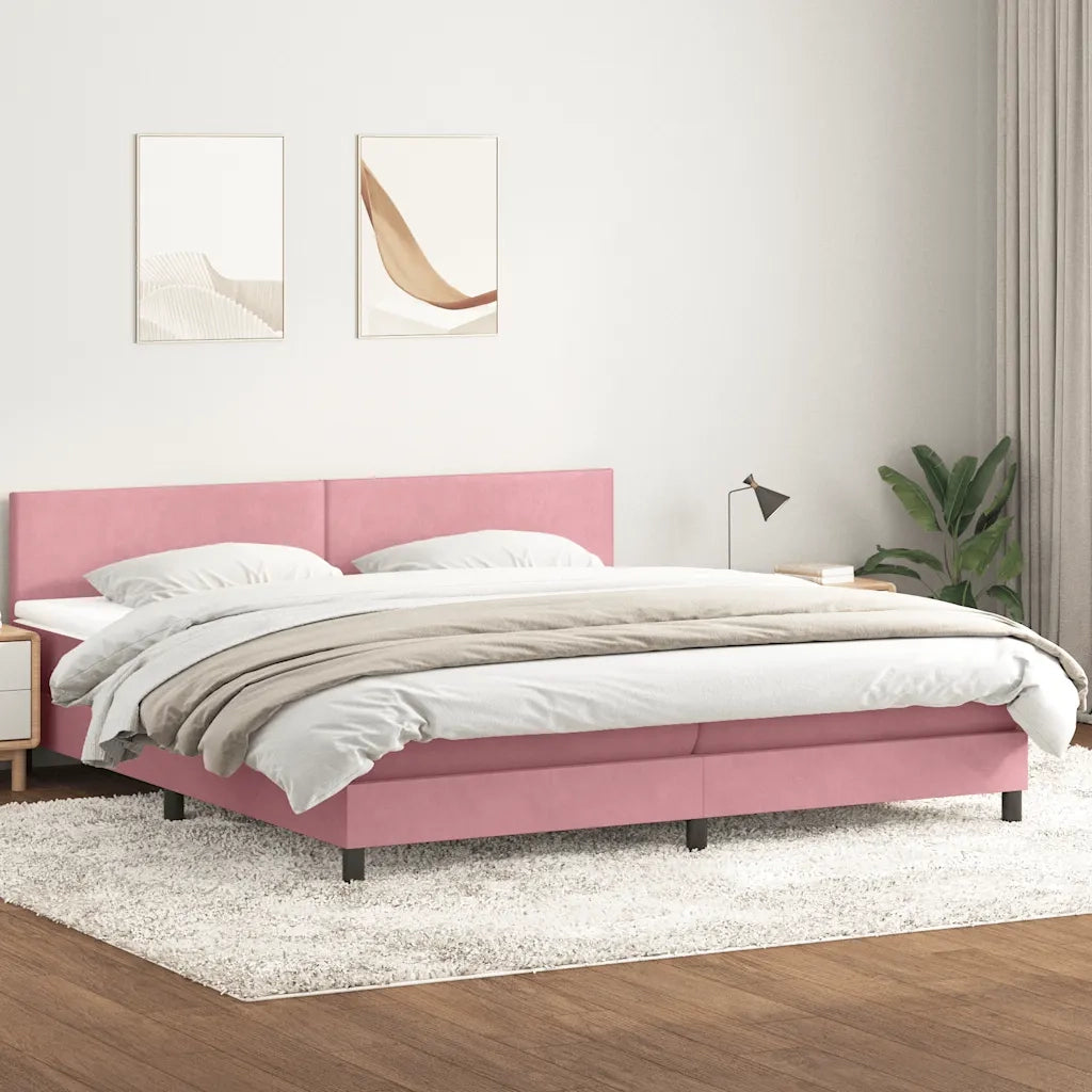 Giroletto a Molle con Materasso Rosa 180x210 cm in Velluto 3316034