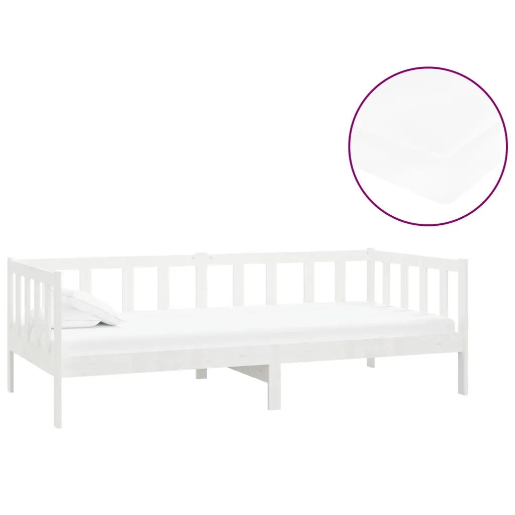 Divano Letto con Materasso 90x200 cm Bianco in Legno di Pino 3083625