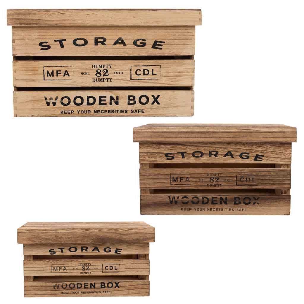 Scatole in legno stampate set 3 pz 42x31x24h-36x25x20h-30x19x16h cm