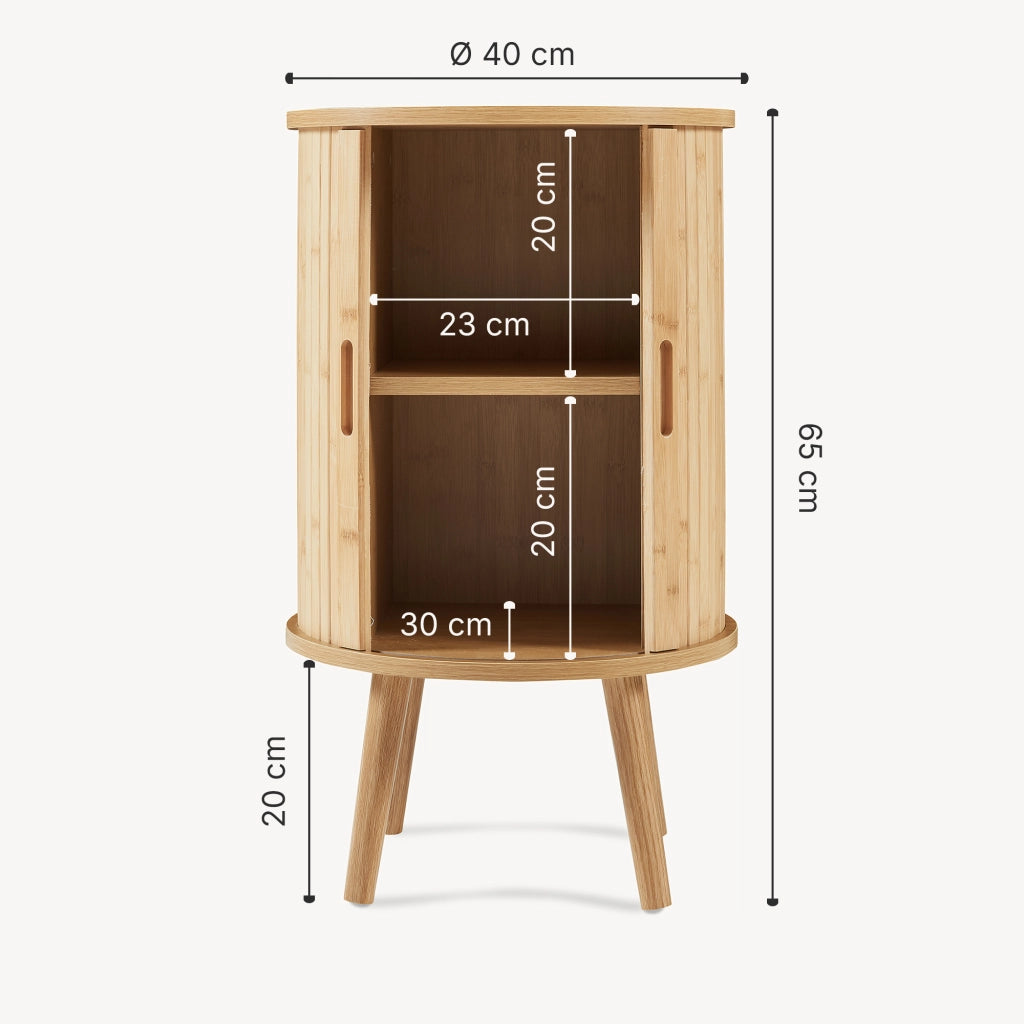 Comodino Nordkapp a 2 Ante Scorrevoli in Bambù Tavolino Rotondo 65xØ40 cm - Naturale [en.casa]