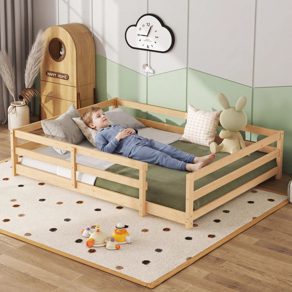 LETTO Montessori basso 140x200 cm Legno massello di pino Naturale