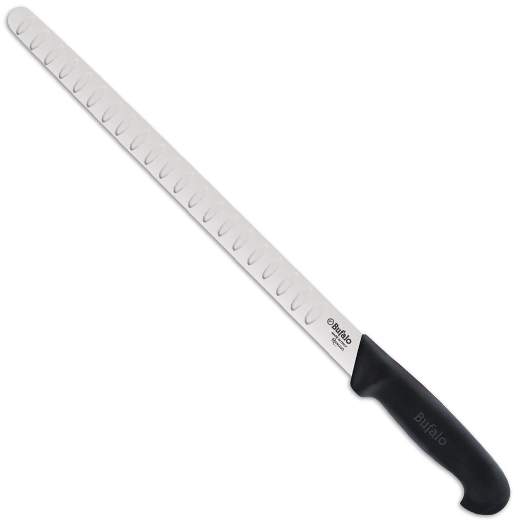 Coltello per Salmone Lama Alveolata 30 cm Bufalo S110/30 Manico Nero