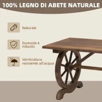 Tavolo da Giardino Stile Country con Gambe a Ruota, in Legno di Abete Resistente alle Intemperie, 110x60x65 cm