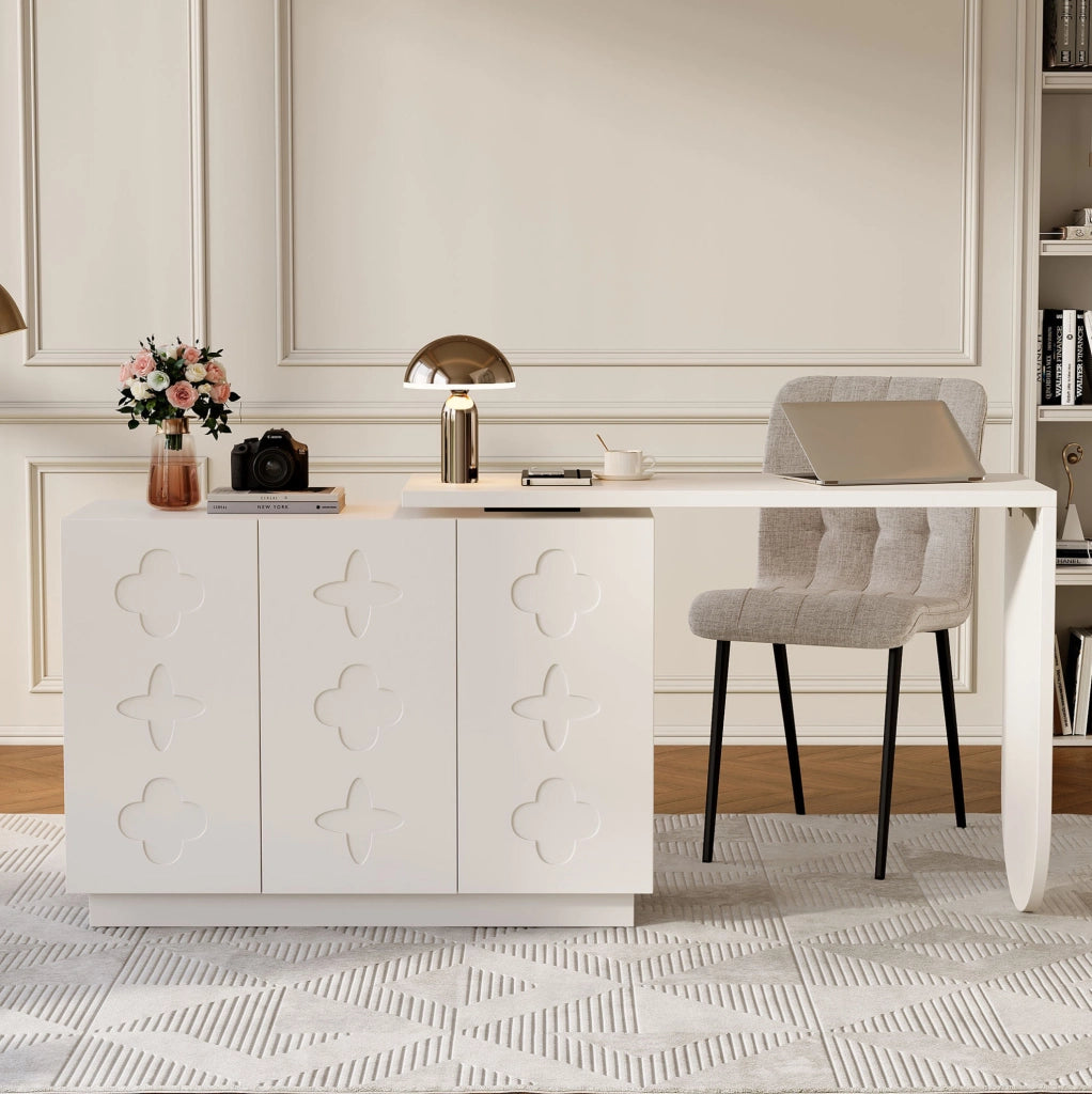Scrivania angolare girevole a L 110 cm in MDF bianco con mobile contenitore