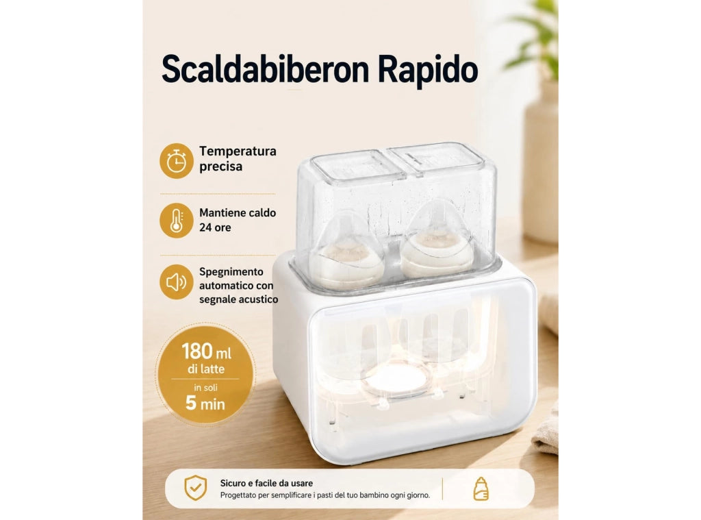 Scaldabiberon Doppio 9 in 1 con Sterilizzatore Controllo Preciso della Temperatura con Display LCD Mantiene in Caldo per 24 Ore Scongelamento e Scaldapappa Senza BPA Grownsy