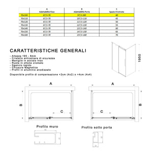 Box Doccia angolare 70x100 cm 1 anta Scorrevole in Cristallo trasparente 8mm H195 Bonussi alina