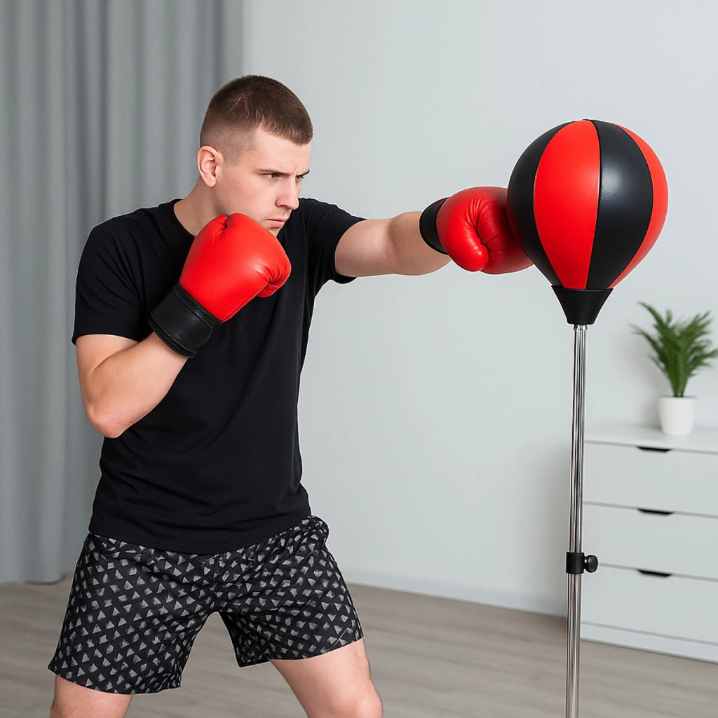 SACCO BOXE CON PUNCHING BALL E GUANTONI REGOLABILE 150CM ALLENAMENTO 94692