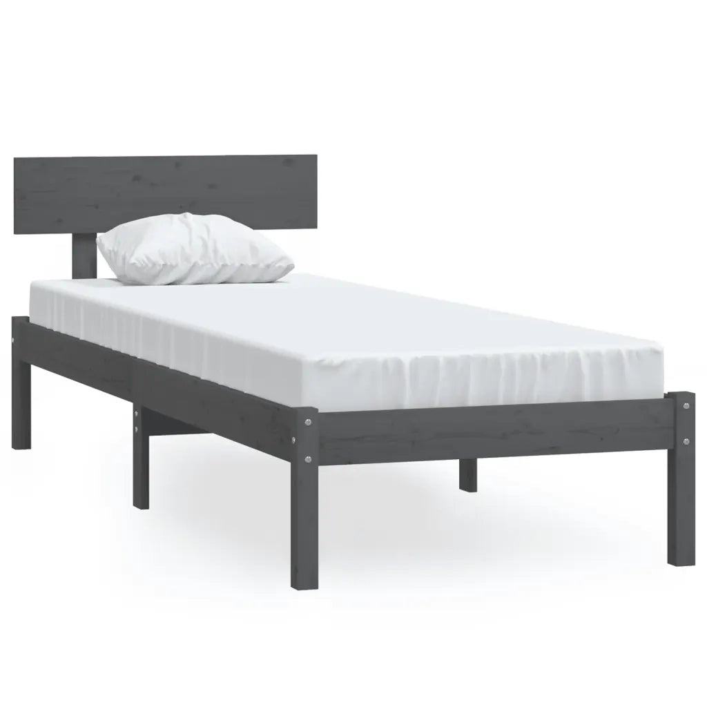 Letto singolo | Letto per adulti | Giroletto Grigio in Legno Massello di Pino 90x190 cm Single