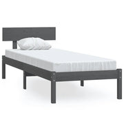 Letto singolo | Letto per adulti | Giroletto Grigio in Legno Massello di Pino 90x190 cm Single