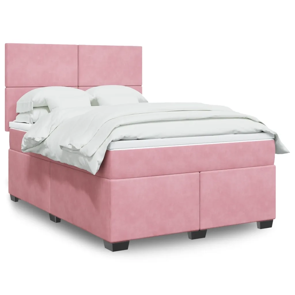 vidaXL Giroletto a Molle con Materasso Rosa 140x200 cm in Velluto