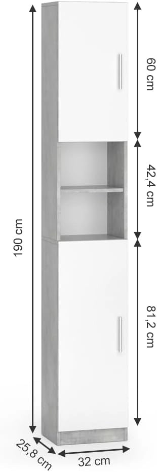 Mobile bagno alto Luis, Calcestruzzo, 32 x 190 cm, combinabile con la serie Luis per riporre oggetti in bagno