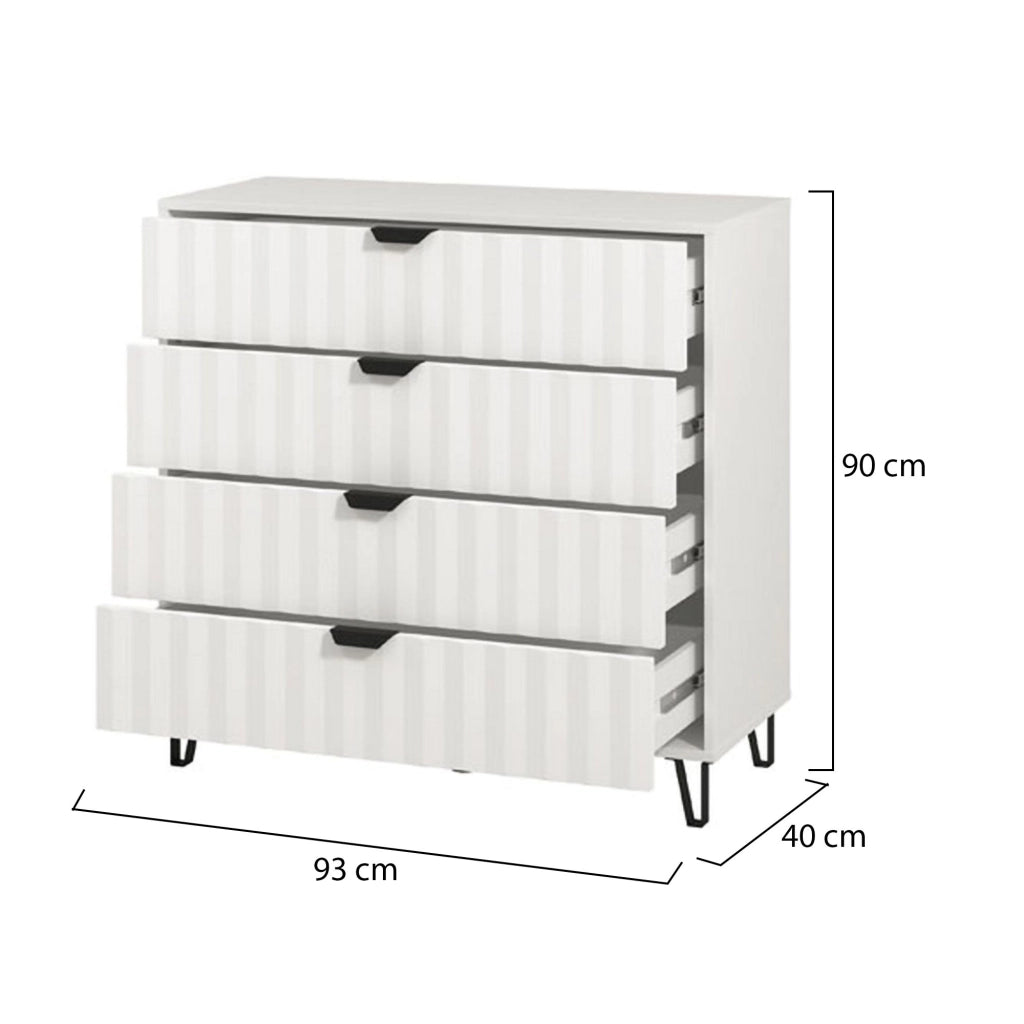 Maggiora, Cassettiera 4 Cassetti, 93x40x90h cm Bianco