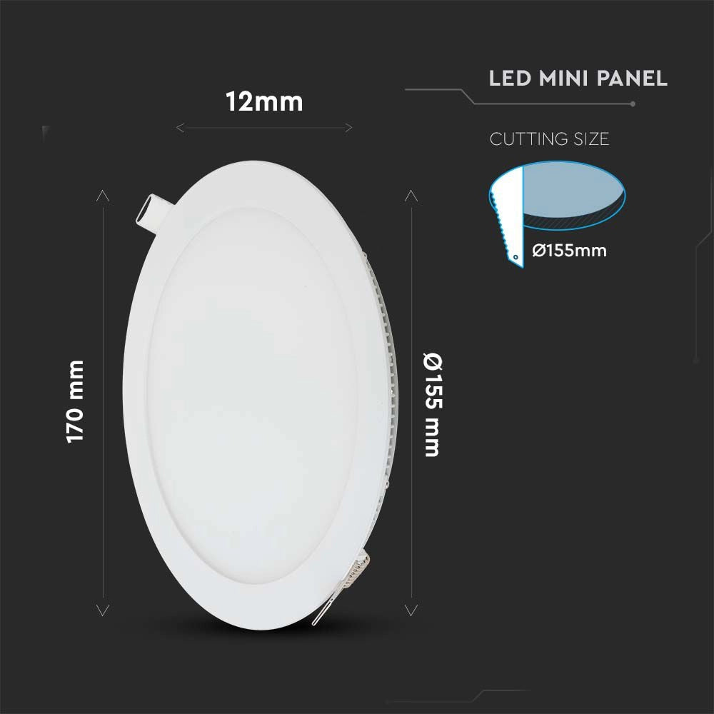 Downlight LED Pannello Premium 12W Rotondo 6400K 1050lm – V-TAC – VT-1207RD-N