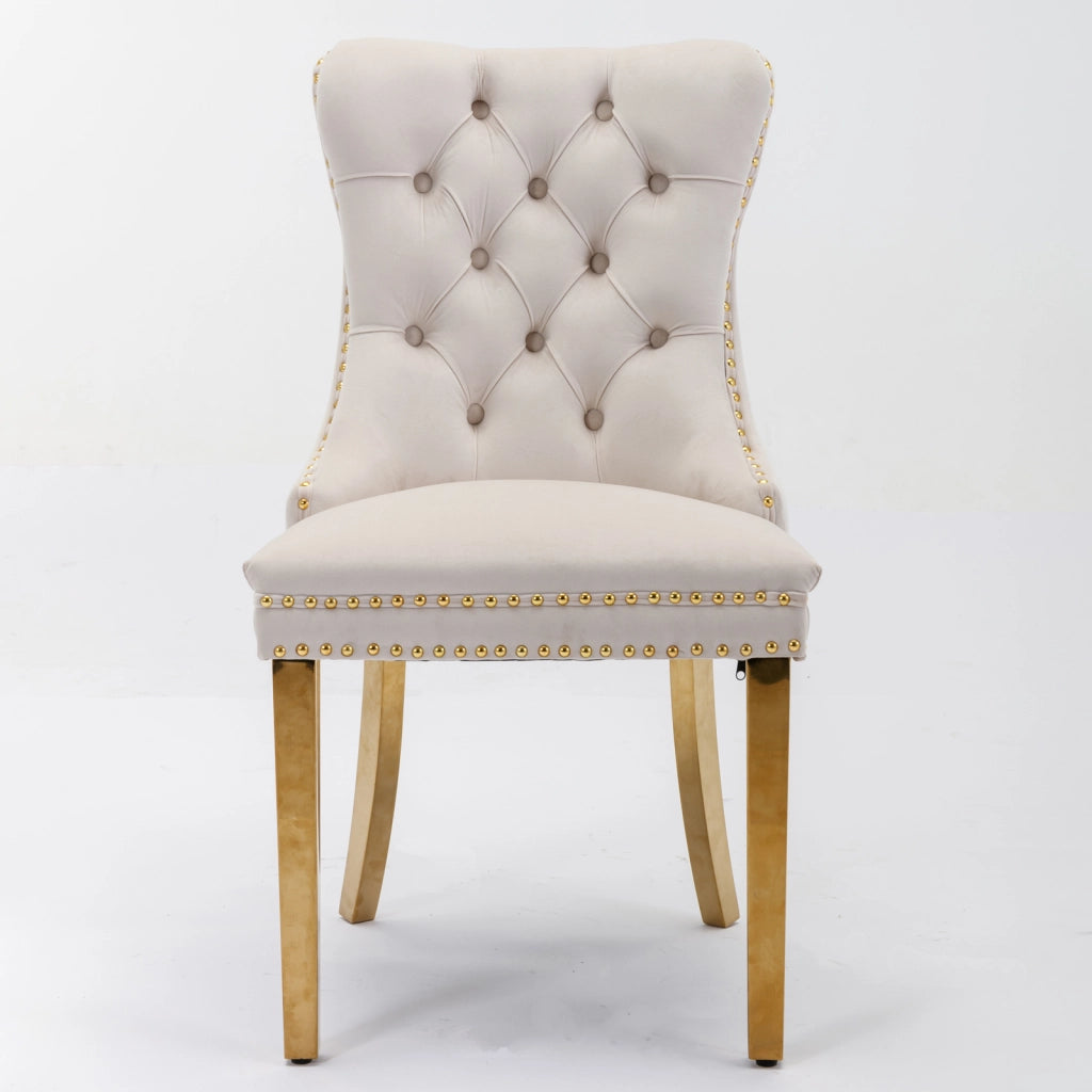 Sedie da Pranzo Imbottite in Velluto con Gambe Dorate ¨C MINIMAL ¨C Set 2 Pezzi, Beige e Oro