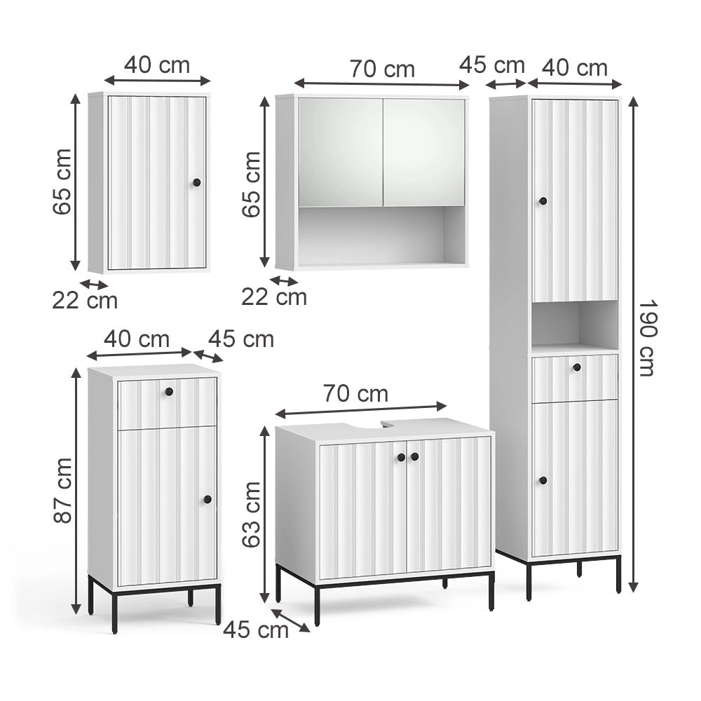 Vicco Set di mobili da bagno Ondulazione bianca 5 parti