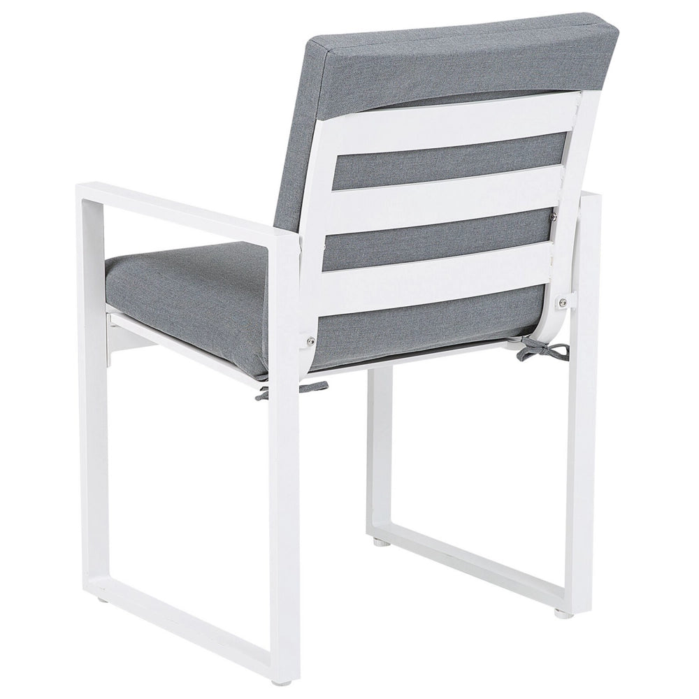 Set di 4 sedie da giardino Sedia da pranzo per esterni con struttura in alluminio bianco con cuscino grigio