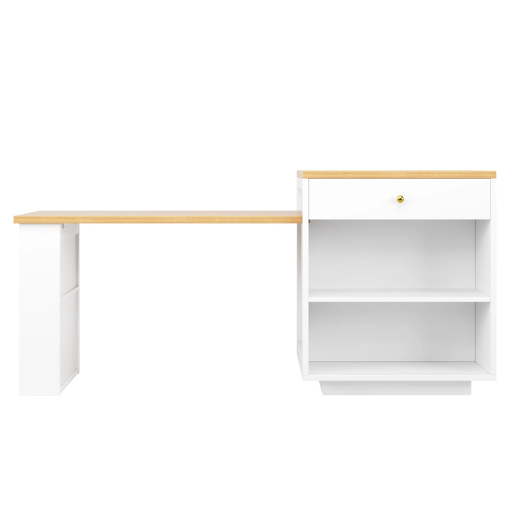 Mobile cucina a isola con piano estraibile; 2 cassetti e vani; per cucina; in MDF; 122.5x70x93.8 cm; bianco
