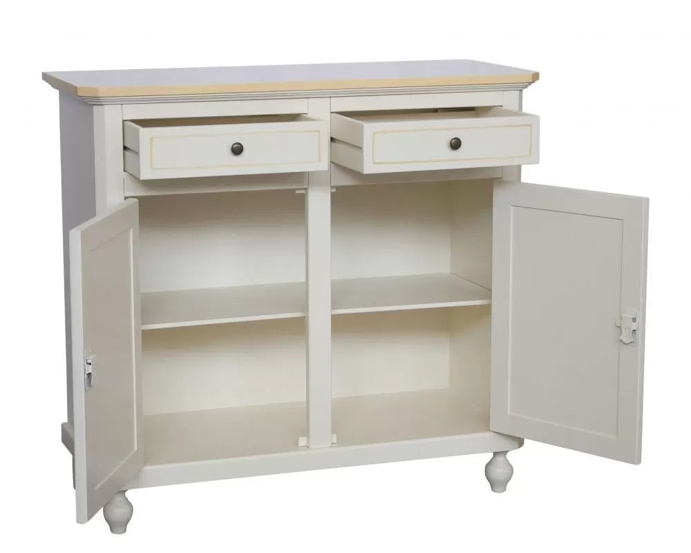 Credenza 2 porte legno shabby bianco anticato filo arancione decori 105x45x98 - Mobili 2G