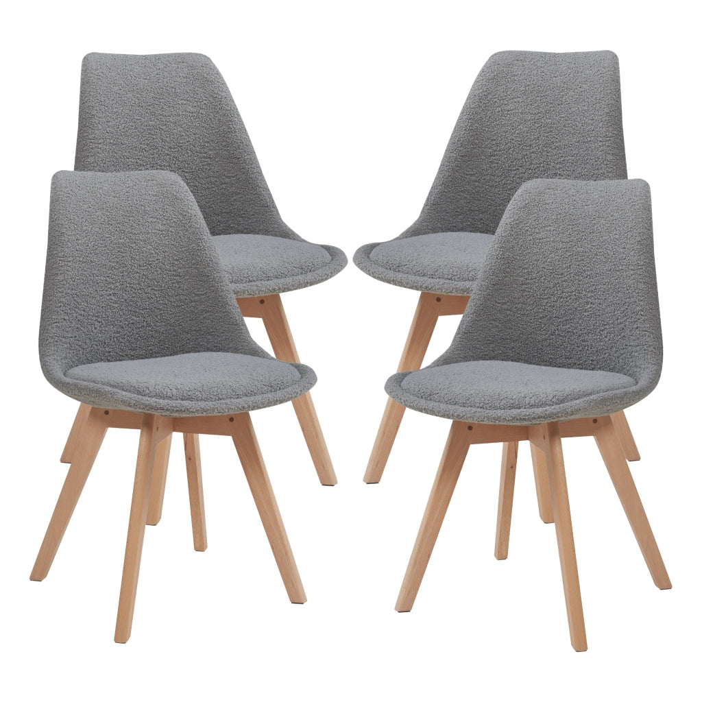 Set Fläten di 4 Sedie da Sala con Seduta Imbottita Rivestimento in Tessuto Bouclé Grigio [en.casa]