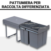 Pattumiera Differenziata 3 Contenitori 48x34,2x41,8 cm 40lt per Mobili Grigio