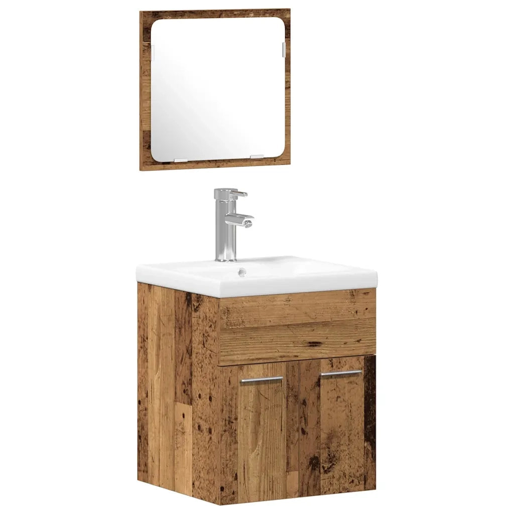 Set di mobili per il bagno con porta 4 pcs Legno vecchio 3332577