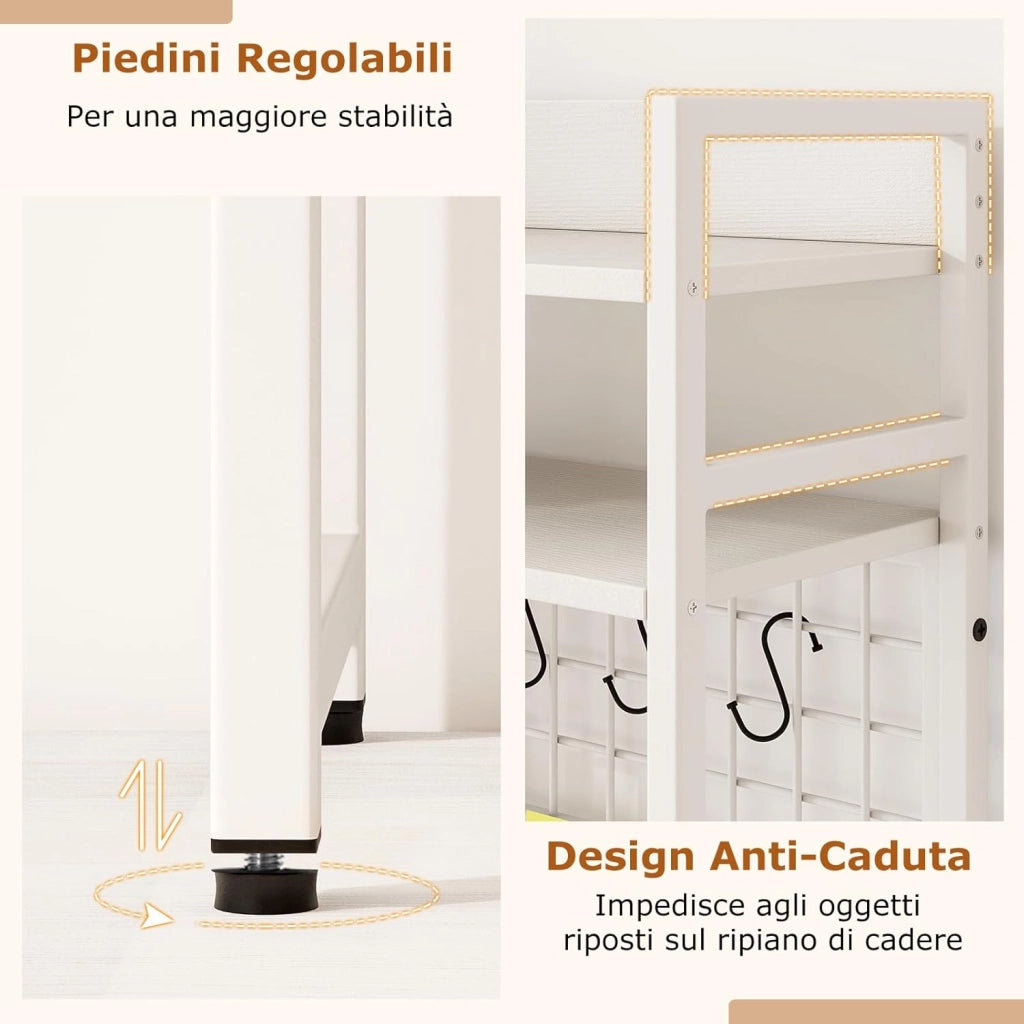 Mensola da Scrivania, Scaffale Espositivo a 4 Ripiani con Pannello a Griglia Metallica e 6 Ganci, Organizzatore da Scrivania per Computer, per Ufficio Casa Dormitorio, 94x25x73,5 cm (Bianco)