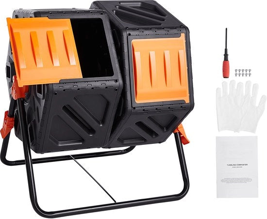Compostatore a camera doppia, 37 Galloni - 2 Porte scorrevoli - Progetto BPA libero, per giardino, terrazza e uso all'aperto