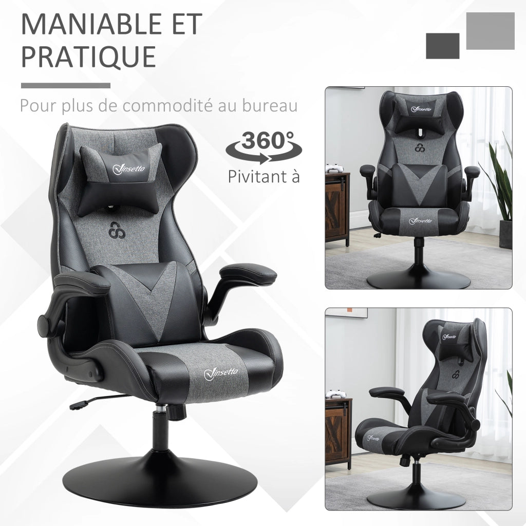 Sedia da Gaming Ergonomica ¨C Xylo ¨C Base Rotonda Altezza Regolabile Braccioli Cuscini PU Grigio Nero