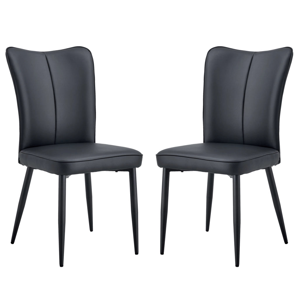 Sedia da Pranzo ¨C MINIMAL ¨C Nero, Seduta in PU, Gambe in Metallo, Set 2 Pezzi